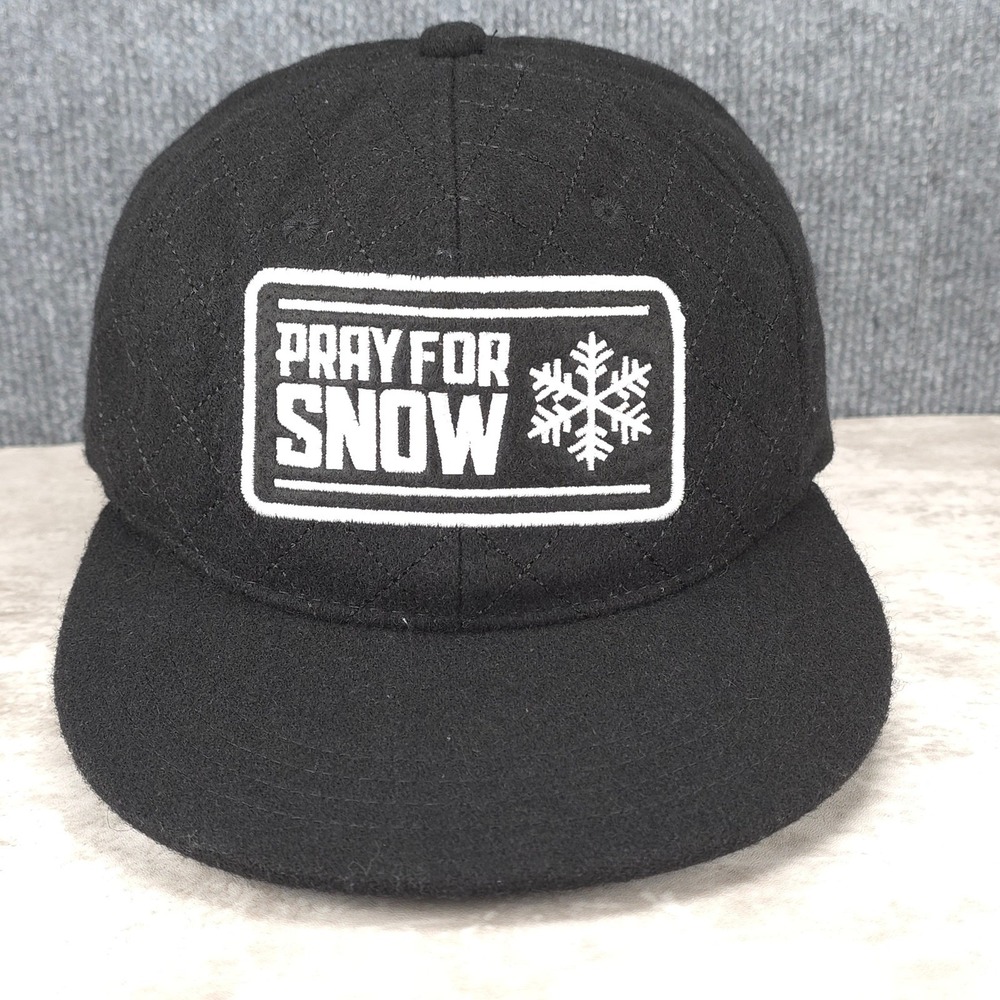 Pray For Snow Hat Cap Quilted Snap Back One Size Black Ski Snowboard Mens